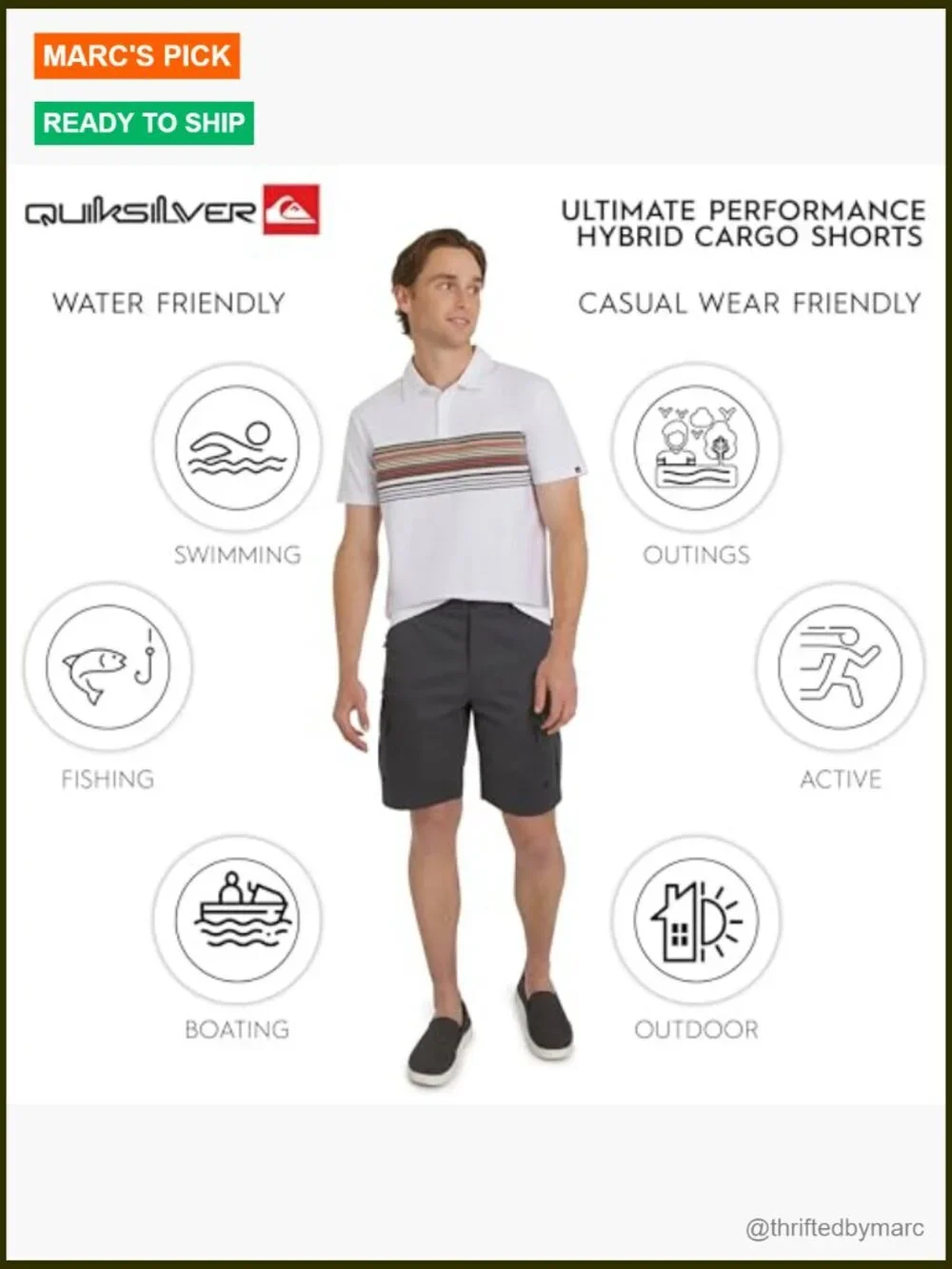 Regular Fit Hybrid Cargo Shorts with 7 Pockets, 9-Inch Inseam, Water-Friendly